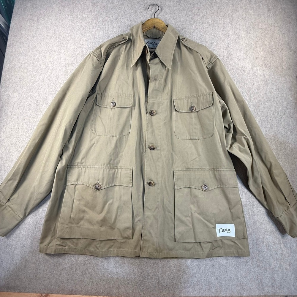 Vintage 50's-60's LL Bean Script Tag Safari Field Jacket Tan Khaki Cotton Men 46